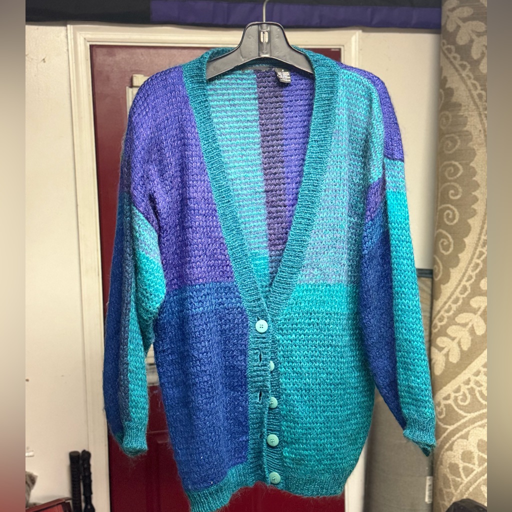 Vintage Novelli 80s Color Block Wool Blend Cardigan Size S